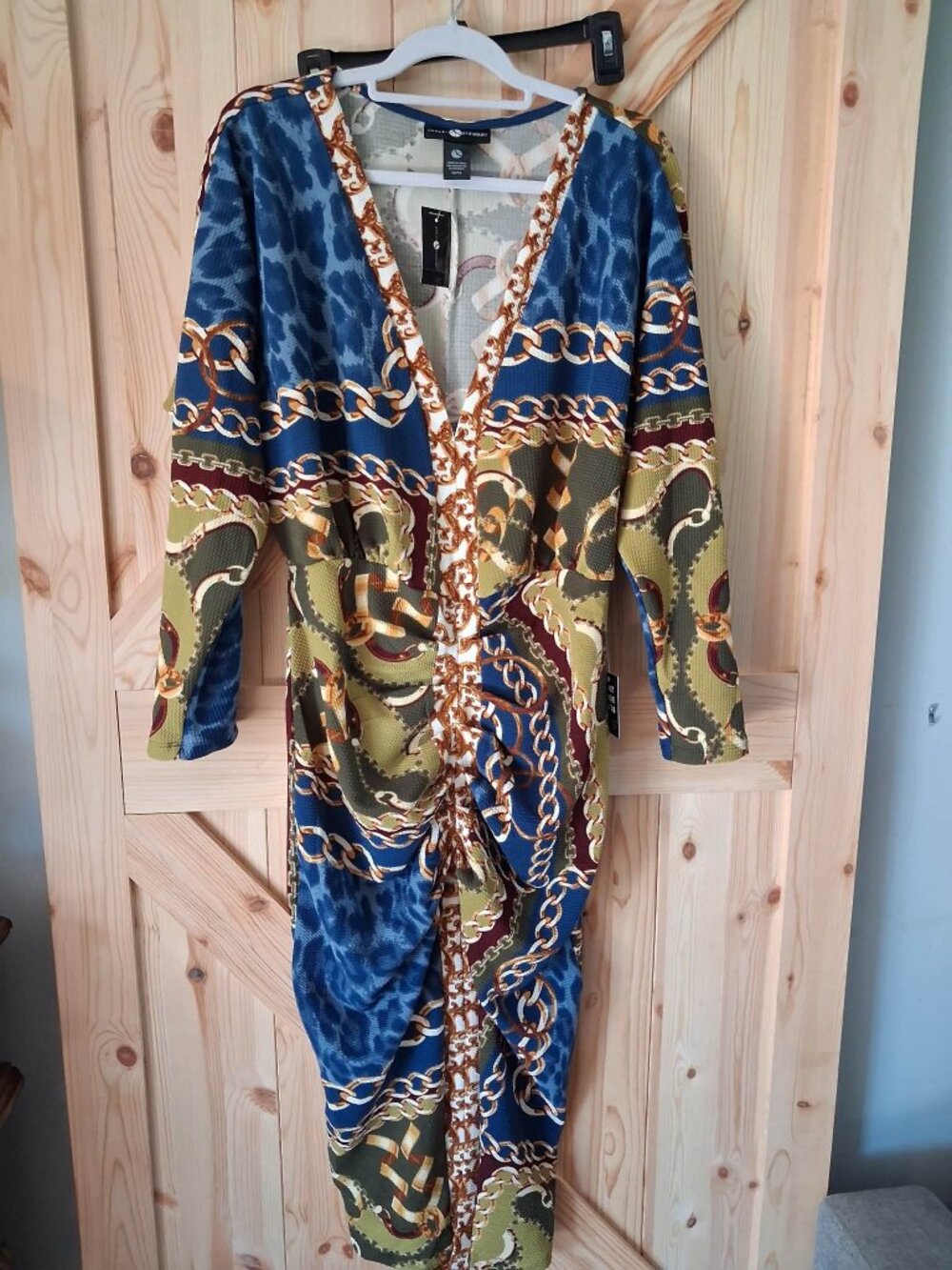 NWT Ashley Stewart Chain Print Ruched Midi Dress Plus Size 14/16